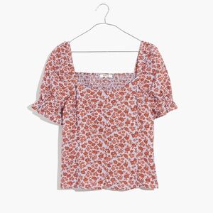 Madewell Button-Front Smocked-Back Top in Piccola Floral